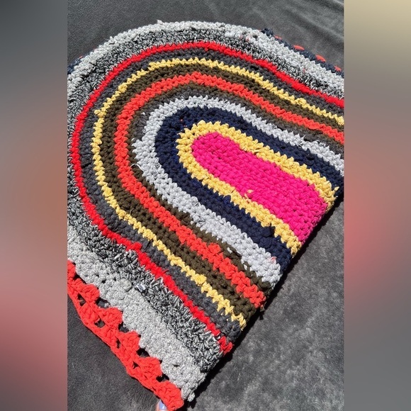 HANDMADE crochet upcycled recycled multicolor colorful bohemian mat 35" by 21" - Picture 8 of 10